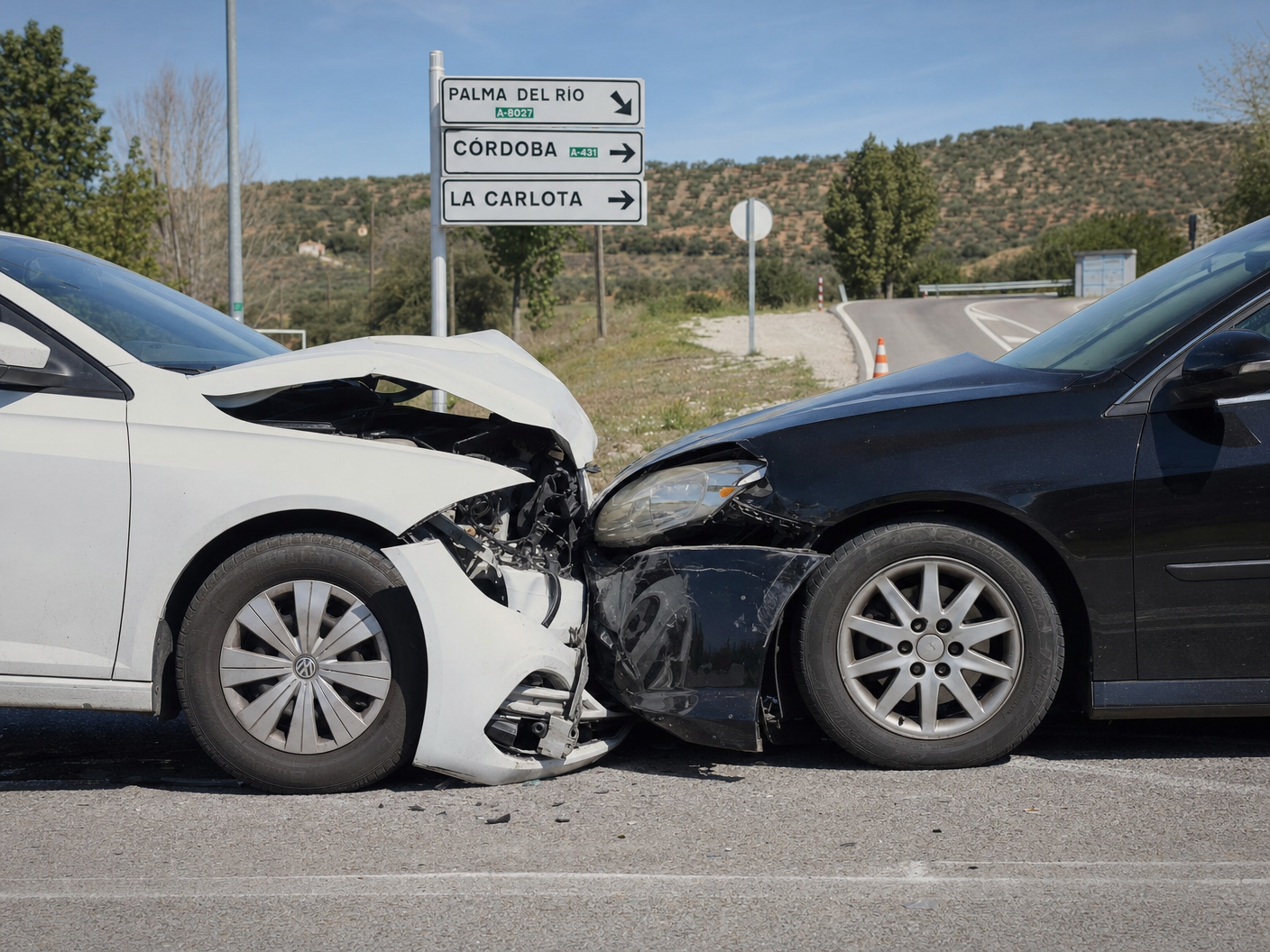 Accidente de coche en carretera española
