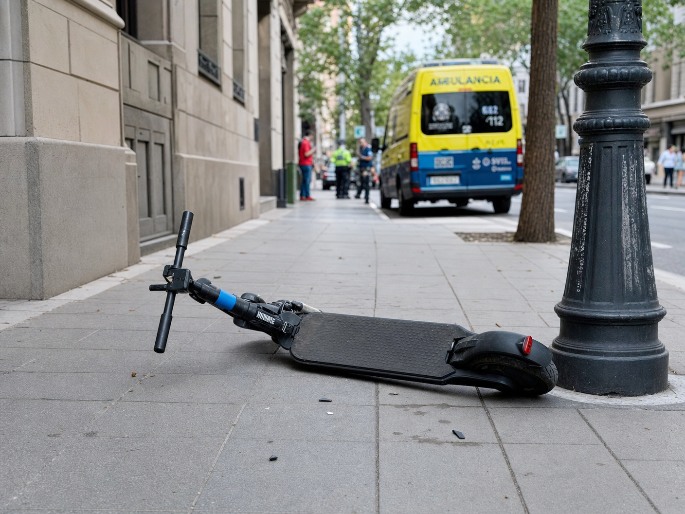 Patinete eléctrico accidentado en acera española